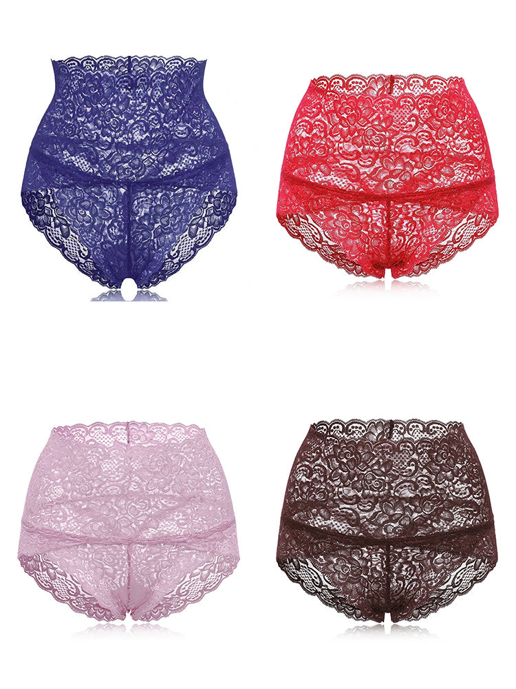 4-Pack High Waisted Lace Cotton Butt Lifter Sexy Panties
