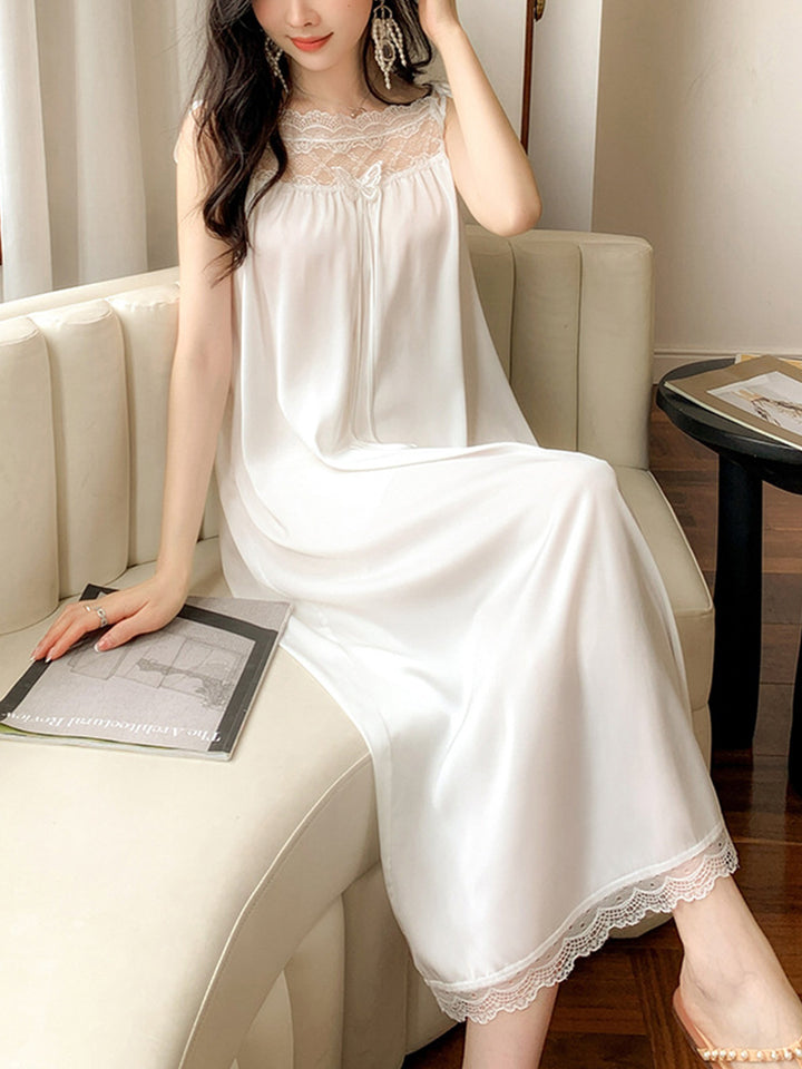 Comfort White Satin Slip Midi/Knee-length Sleepwear