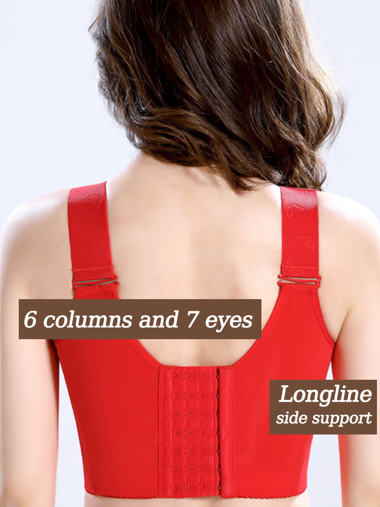 Lace Longline Wireless Support Wide Straps Bras with Front Buckle