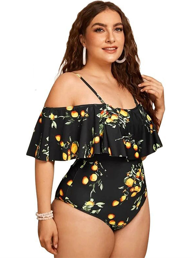 Women's  Swimsuit Vintage Off Shoulder Ruffled One Piece Swimsuit