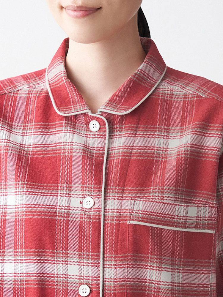 Cotton Plaid Pajamas Set Long Sleeve Sleepwear for Men&Women