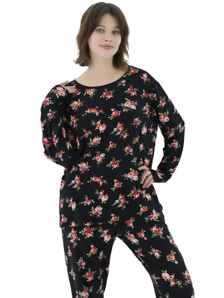 Women Plus Size Long Sleeve Printing Soft Pajamas Set