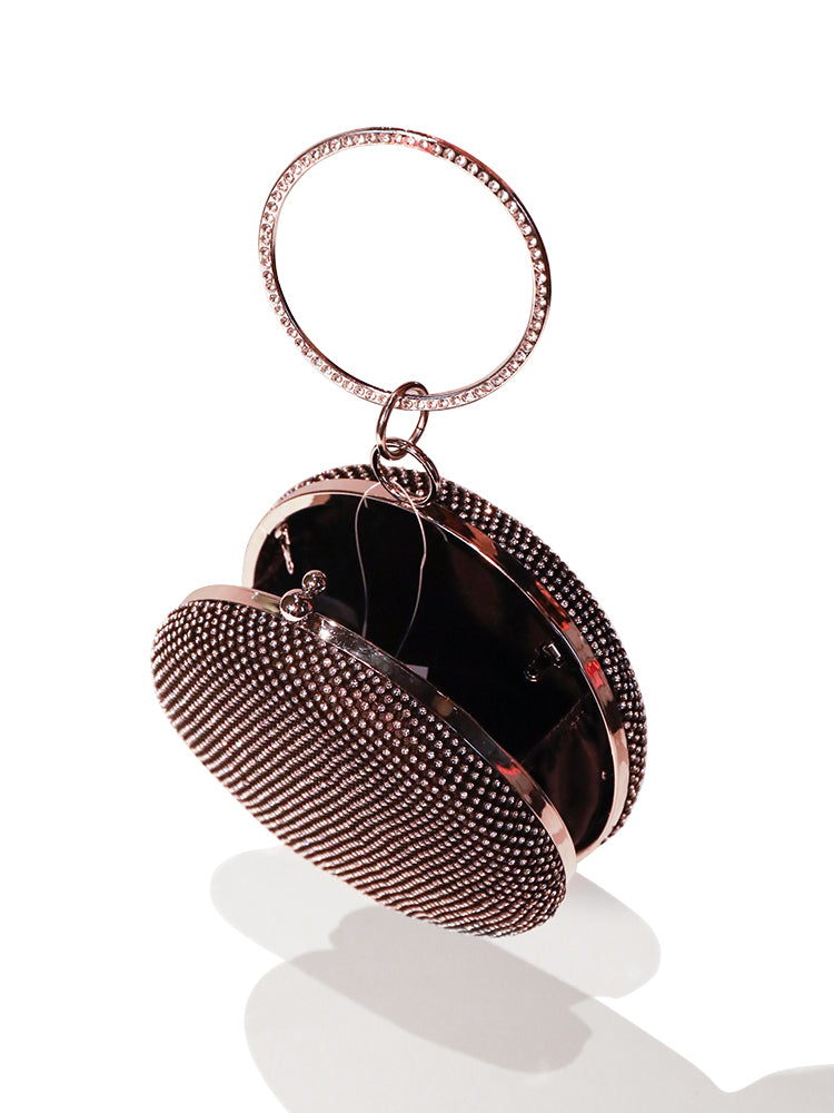Round Purse Clutches Rhinestone Ring Handbag Crossbody Bag
