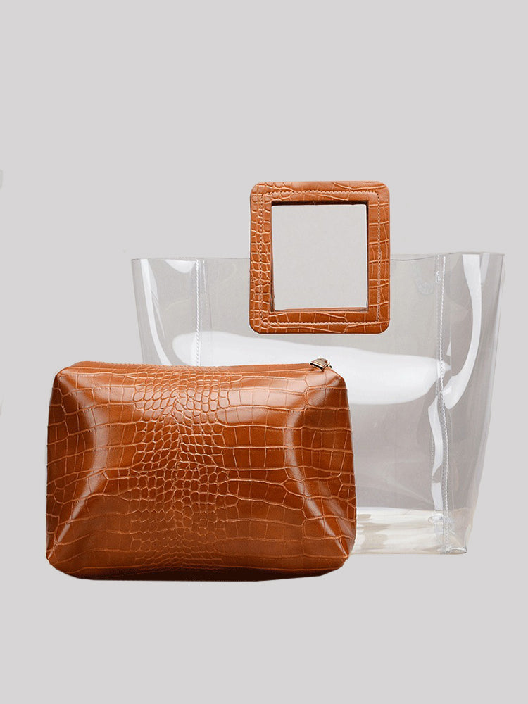 Women Clear Crocodile Pattern 2 Pieces Handbag