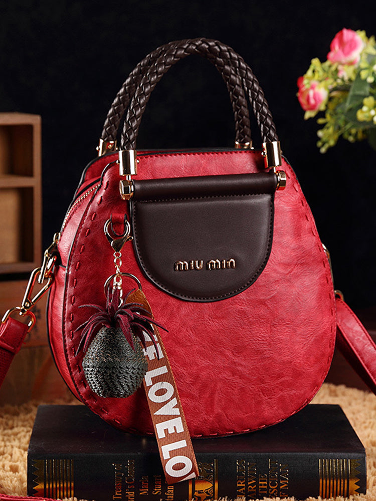 Vintage Tassel Leather Round Shape Handbags Crossbody Shoulder Bag