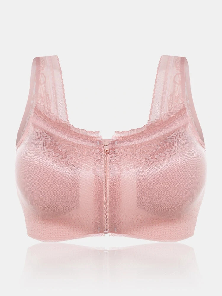 Wireless Zip Front Gather Wide Shoulder Straps Comfy Beauty Back Removable Paddings Bra