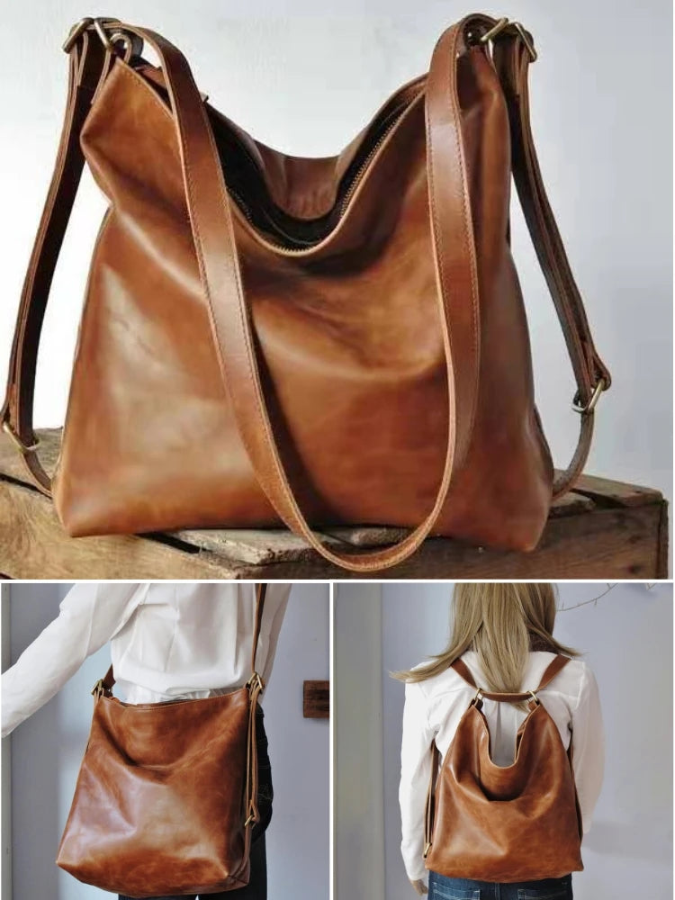 Convertible Leather Backpack Shoulder Crossbody Purse Diaper Hobo