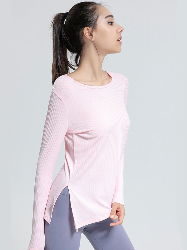 Women Long Sleeve Workout Shirts Slim Fit Ribbed Yoga Tops