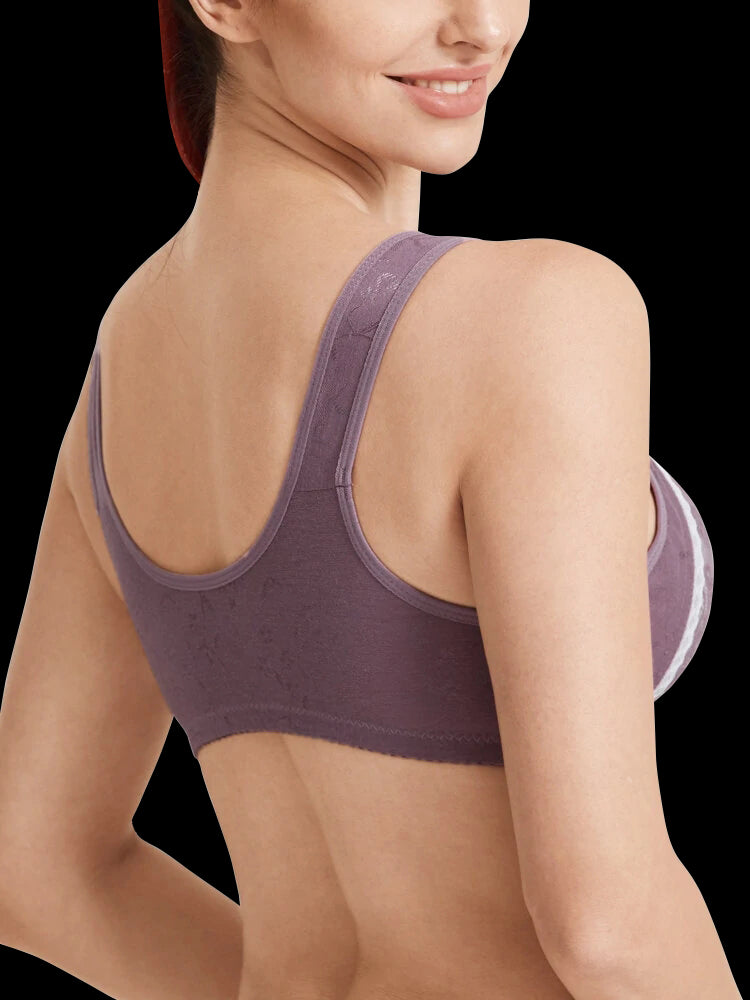 Women's Front Button Closure Soft Wireless Bra