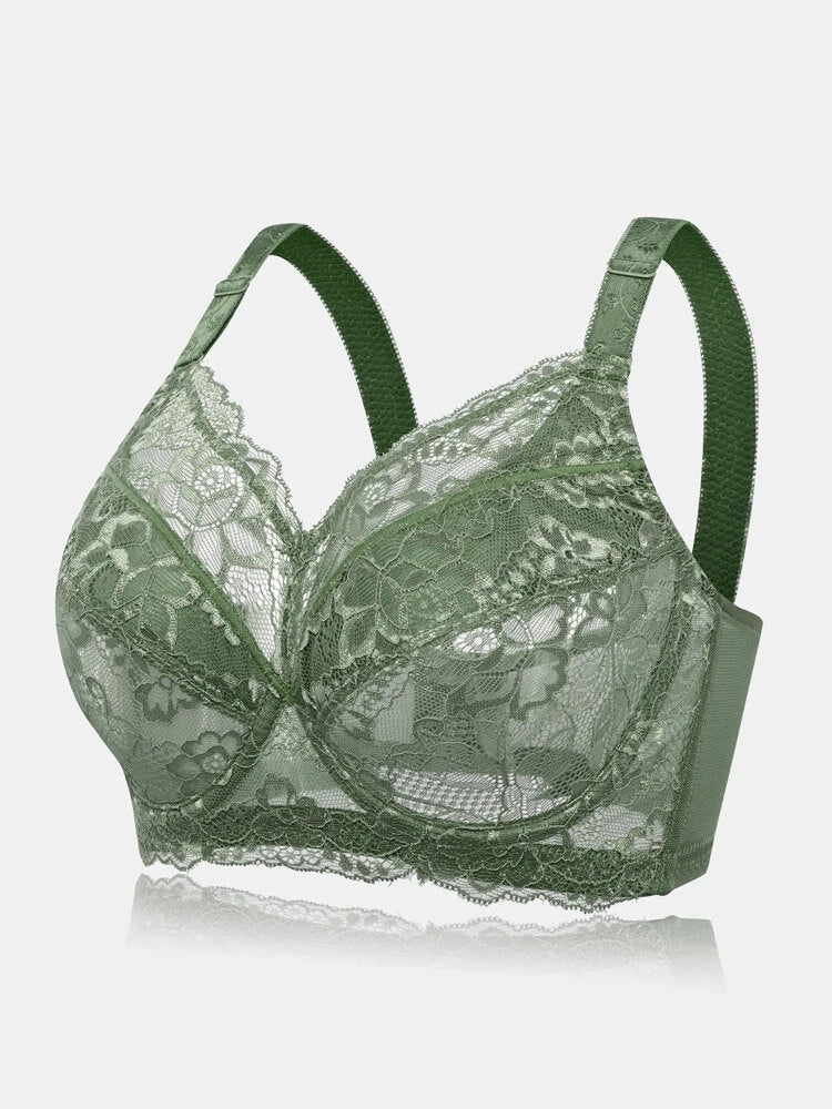 Lace Jacquard Underwire See Through Non Padded Bra