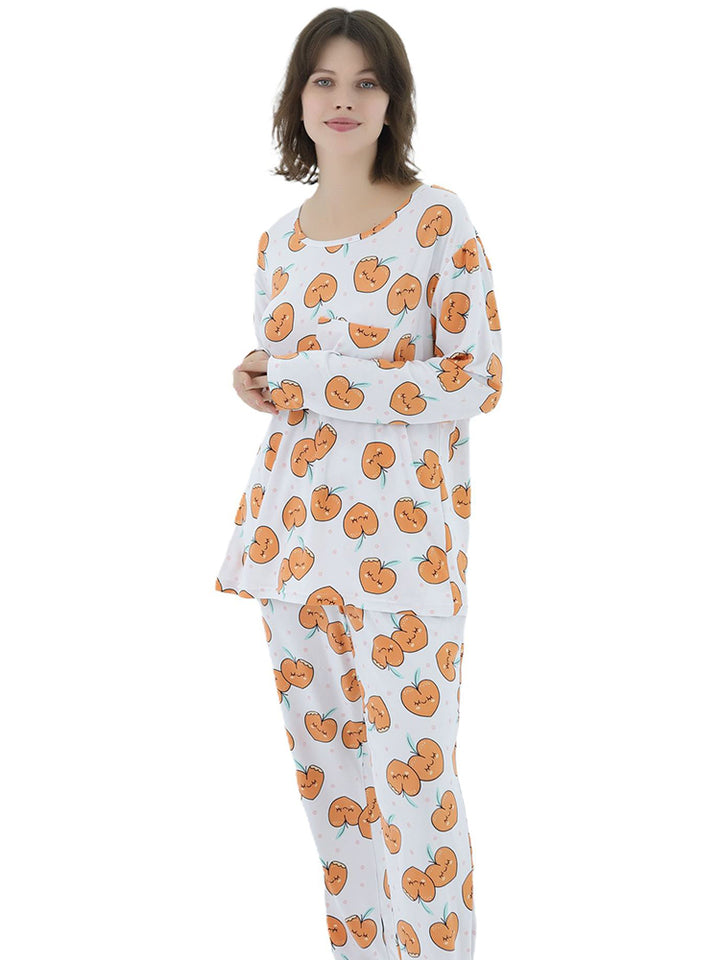 Women Plus Size Long Sleeve Printing Soft Pajamas Set