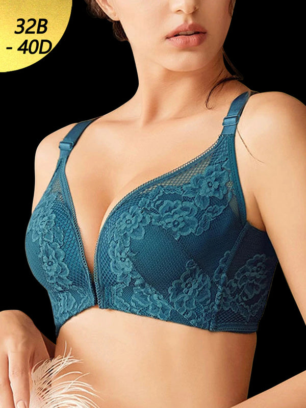 Beauty Back Lace Jacquard Wireless Front Closure Thin Breathable Bra
