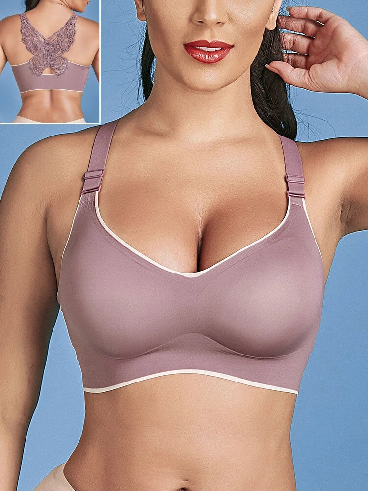 Wireless Butterfly Back Pattern Solid Seamless Bra