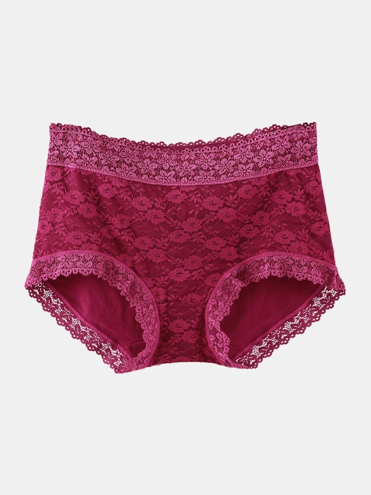 Women High Waist Cotton Lace Stretch Regular Briefs