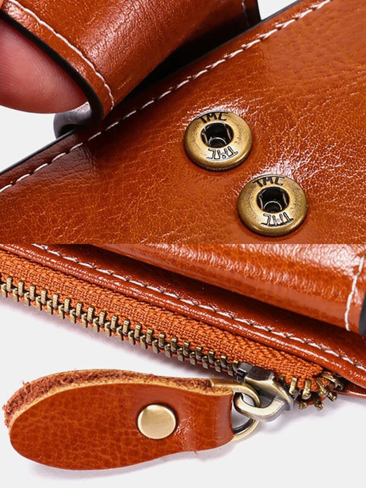 Vintage PU Leather RFID Anti Theft Oil Wax 6.3 Inch Phone Long Wallet Purse