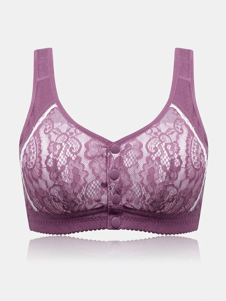 Women's Front Button Closure Soft Wireless Bra