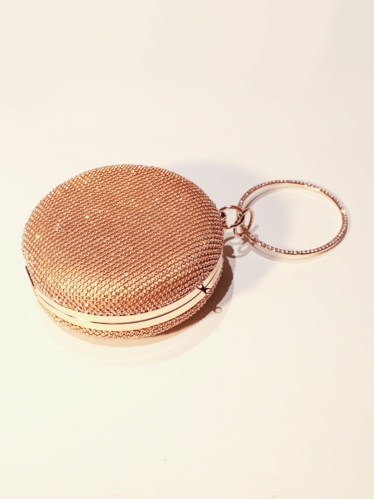 Round Purse Clutches Rhinestone Ring Handbag Crossbody Bag