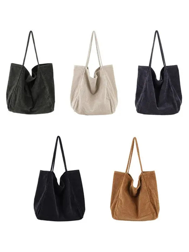 Corduroy Vintage Handbag Large-capacity Shopping Bag