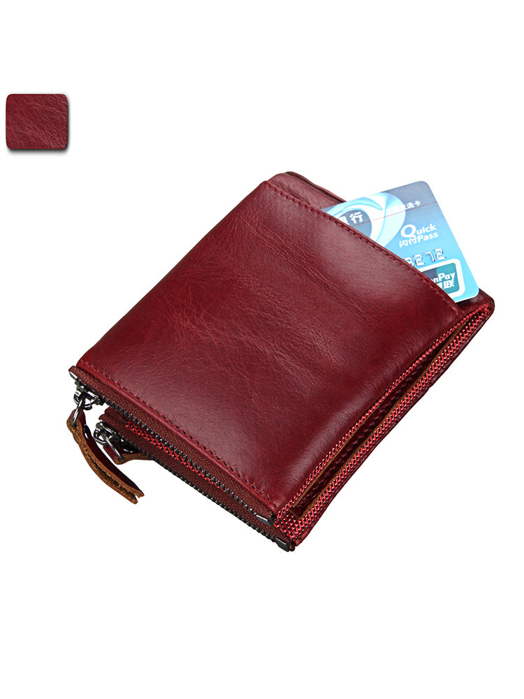 Zipper RFID Card Holders Anti-theft Zip Coin Pocket Bifold Wallets