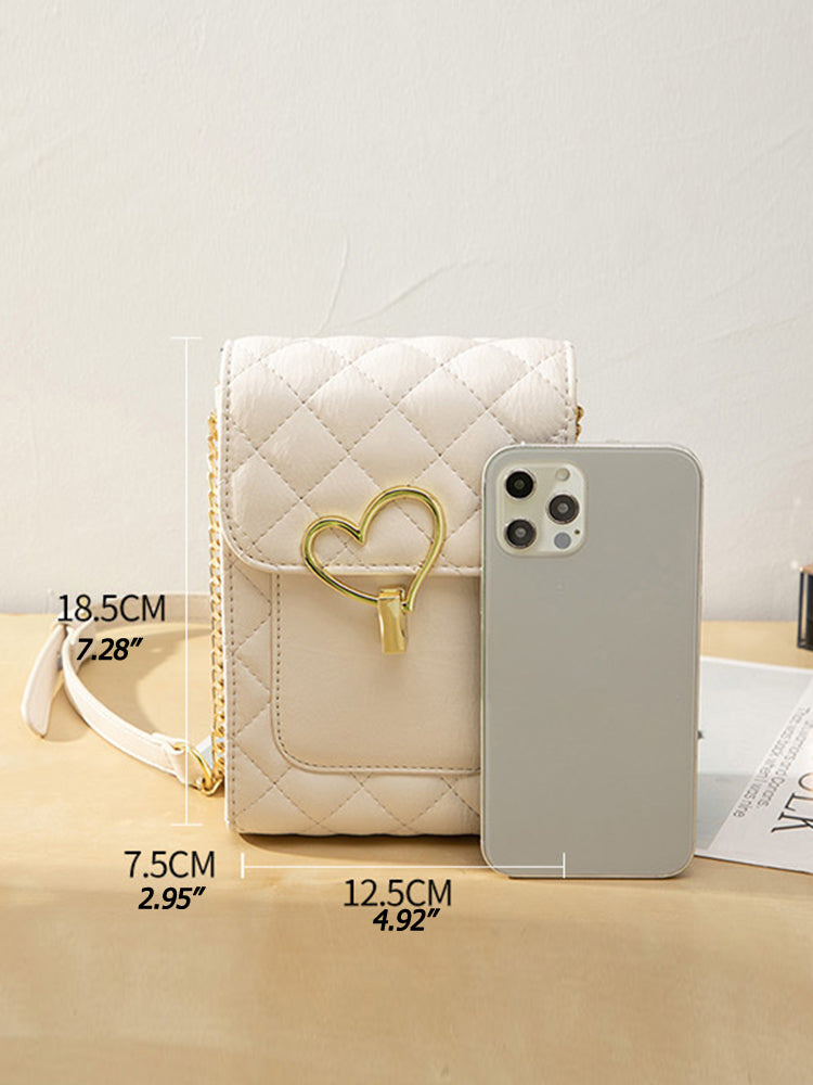Mini Diamond Pattern Clutch Wallet Heart-shaped Crossbody Bag with Adjustable Strap