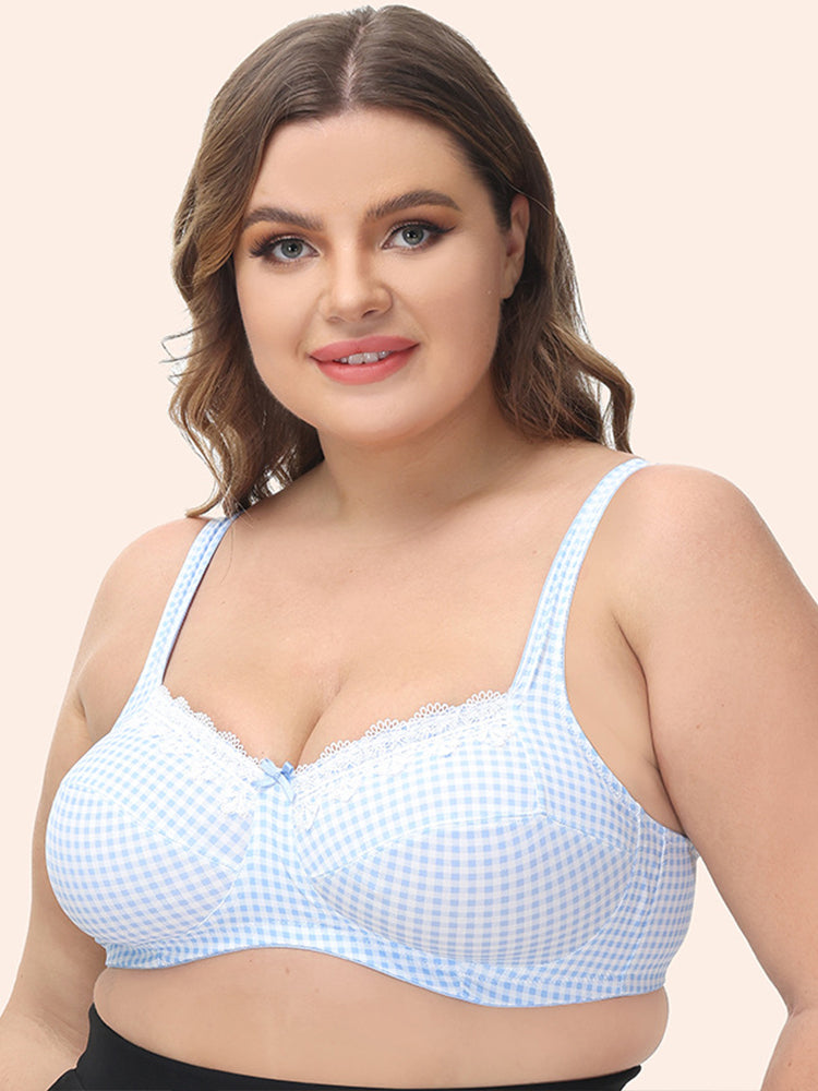 Women's Plaid Lace Full Figure Underwire Push Up Bra