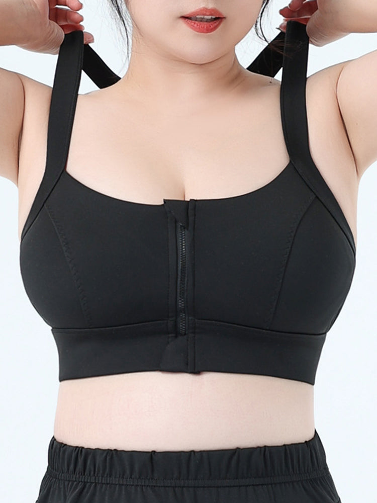 Women Front Zipper Racerback Sports Supportive Wirefree Bra