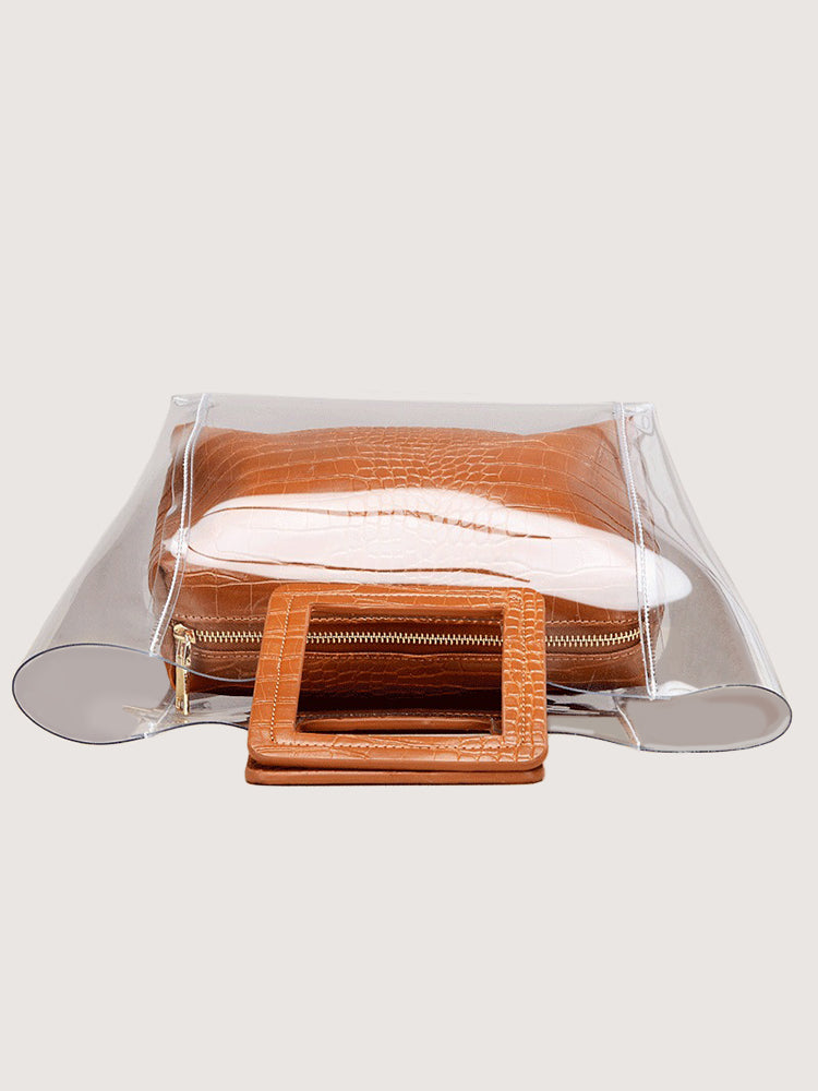 Women Clear Crocodile Pattern 2 Pieces Handbag