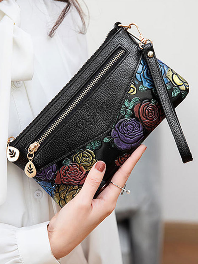 Women's PU Leather Floral Wallet Ladies Clutch Purse