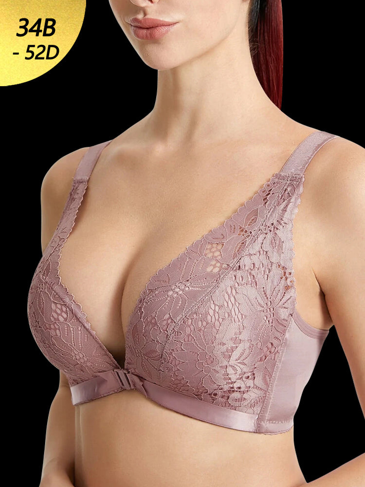 Breathable Front Closure Lace Floral Wire-free Bras