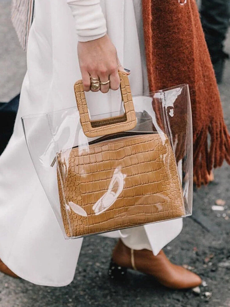 Women Clear Crocodile Pattern 2 Pieces Handbag