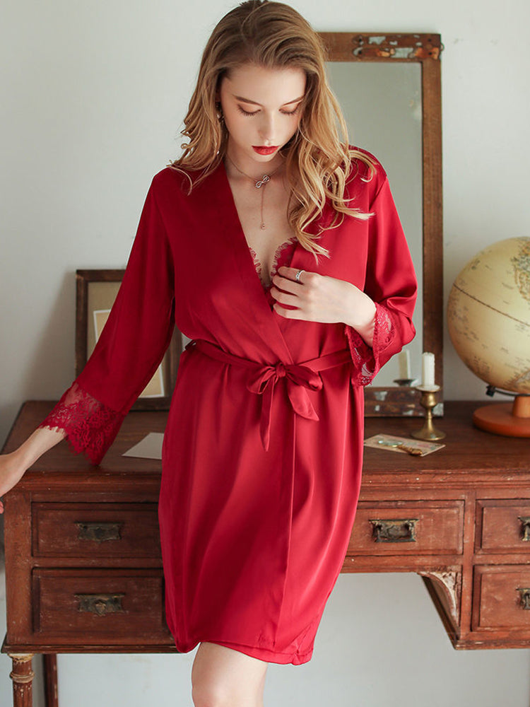 Women's Lace Chemise Soft Slip Sleepwear Babydoll with Robe