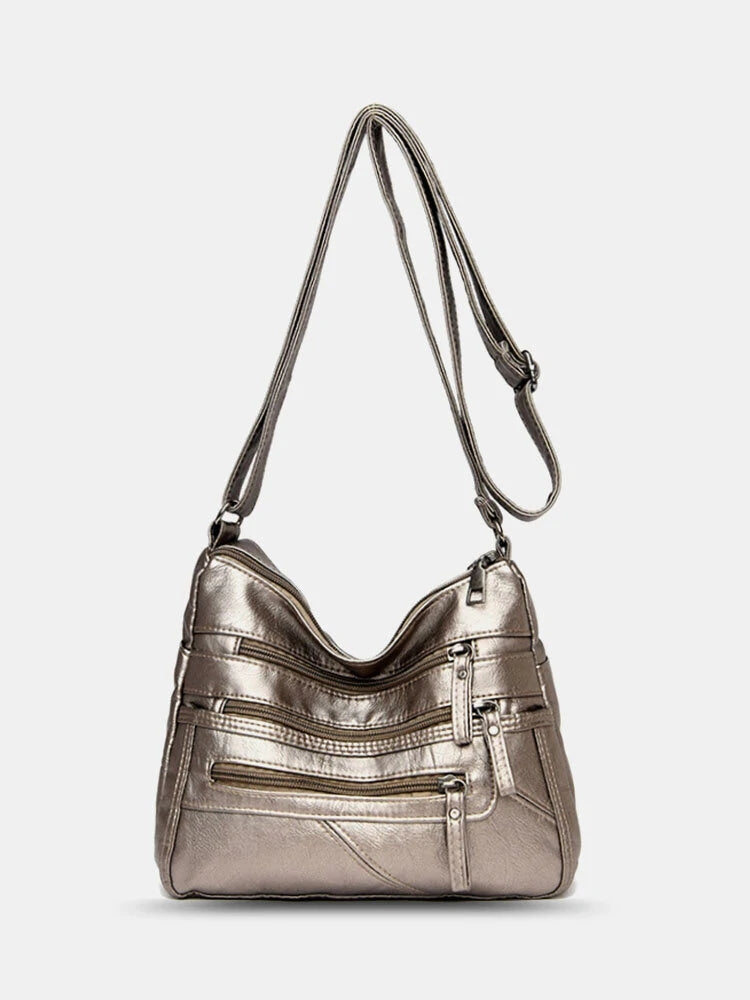 Women Vintage Anti-theft Multi-pocket PU Leather Crossbody Bag Shoulder Bag