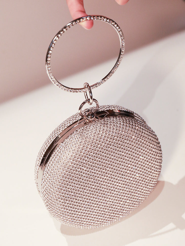 Round Purse Clutches Rhinestone Ring Handbag Crossbody Bag