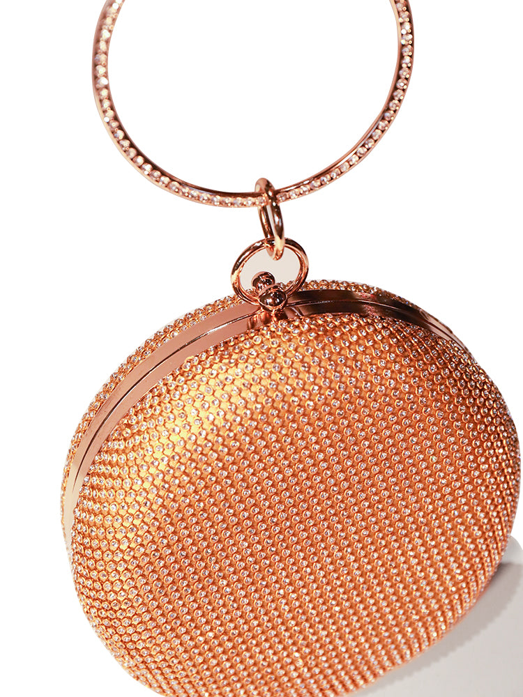 Round Purse Clutches Rhinestone Ring Handbag Crossbody Bag