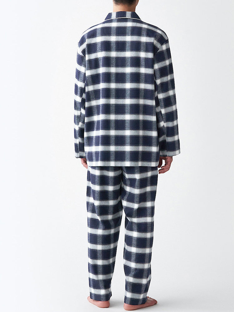 Cotton Plaid Pajamas Set Long Sleeve Sleepwear for Men&Women