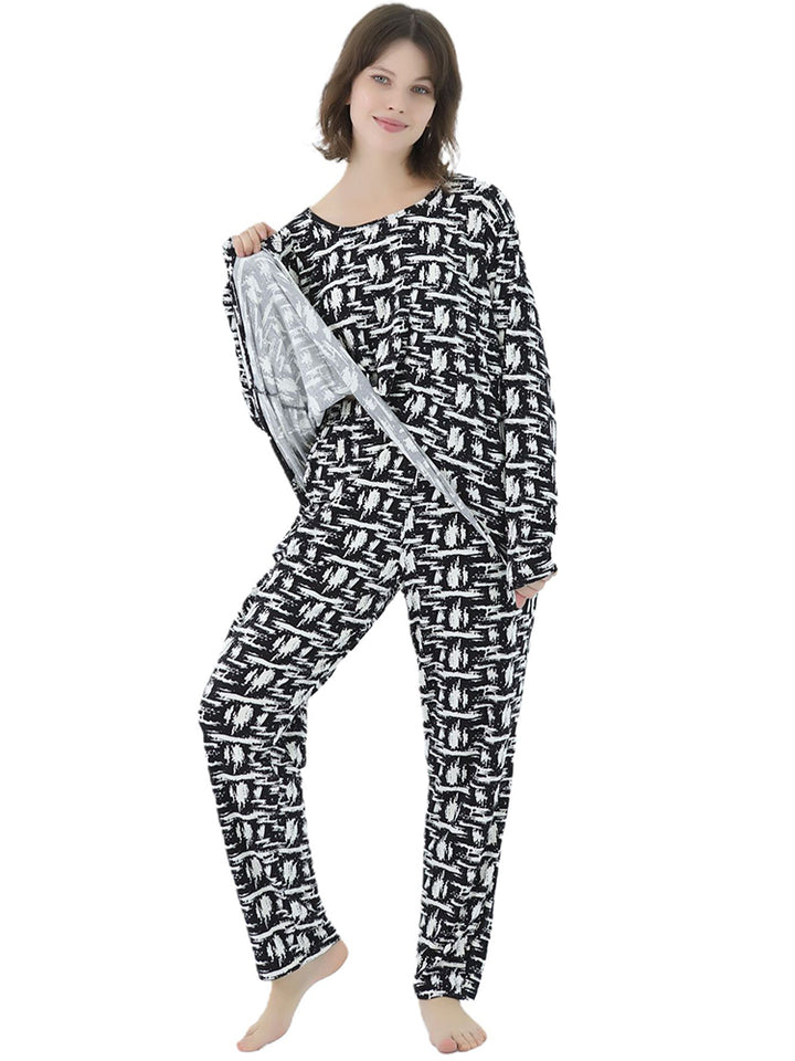 Women Plus Size Long Sleeve Printing Soft Pajamas Set