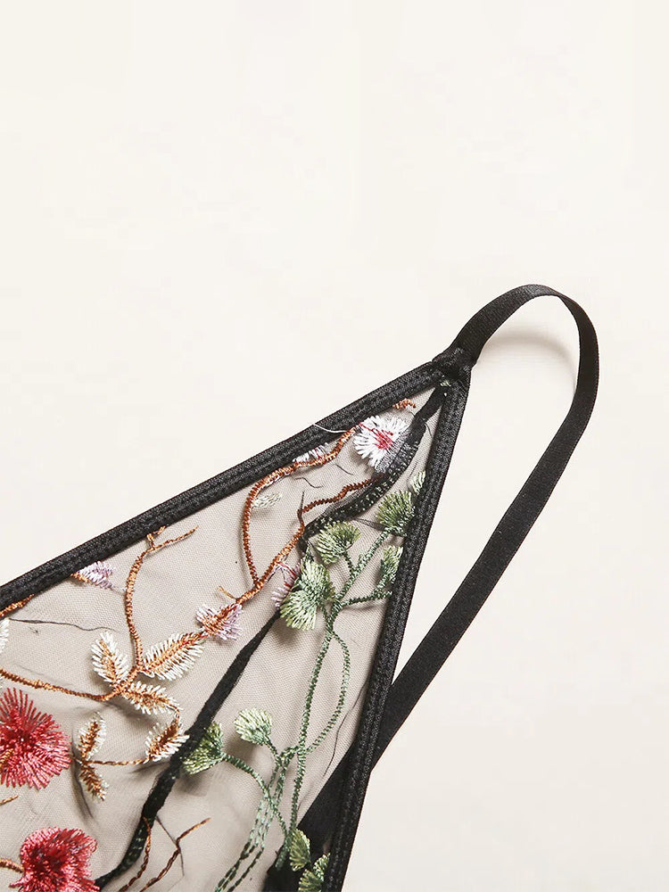 Sexy Sheer Lace Embroidered Front Closure Non Padded Bra Set