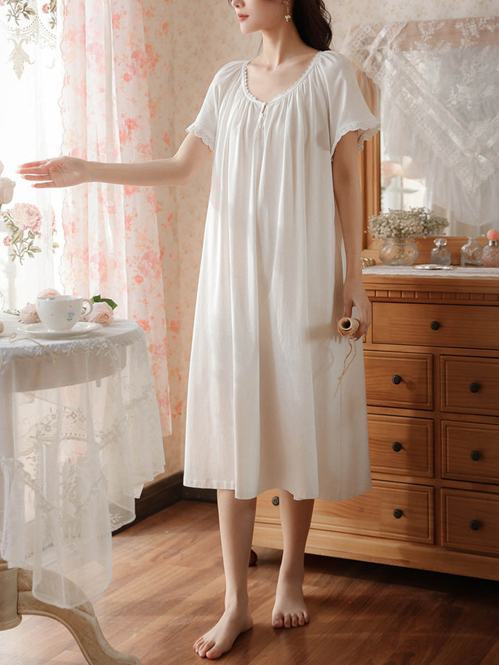 Women's Lace Nightdress Short Sleeve Victorian Nightgown Sleepwear Pajama