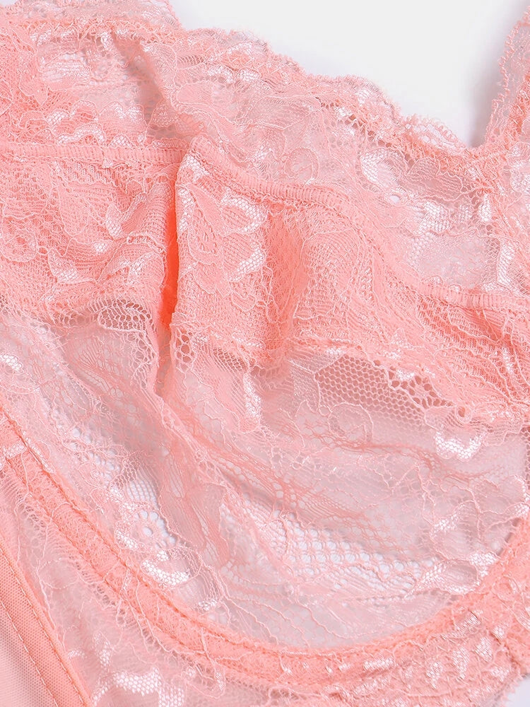 Lace Jacquard Underwire See Through Non Padded Bra