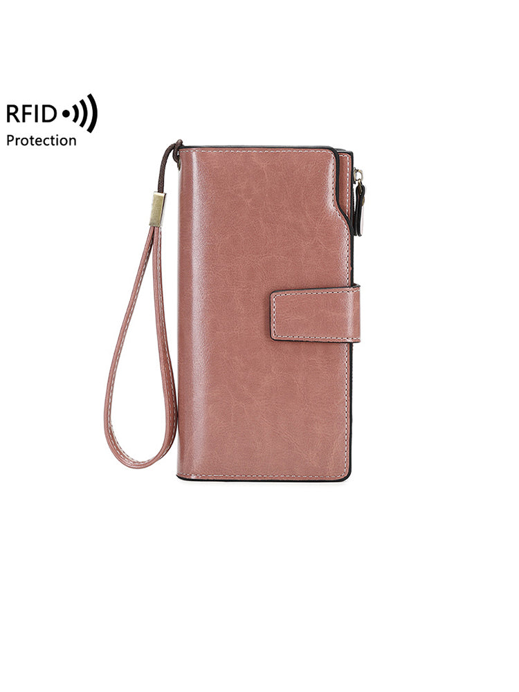 Vintage PU Leather RFID Anti Theft Oil Wax 6.3 Inch Phone Long Wallet Purse