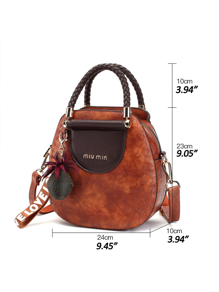 Vintage Tassel Leather Round Shape Handbags Crossbody Shoulder Bag