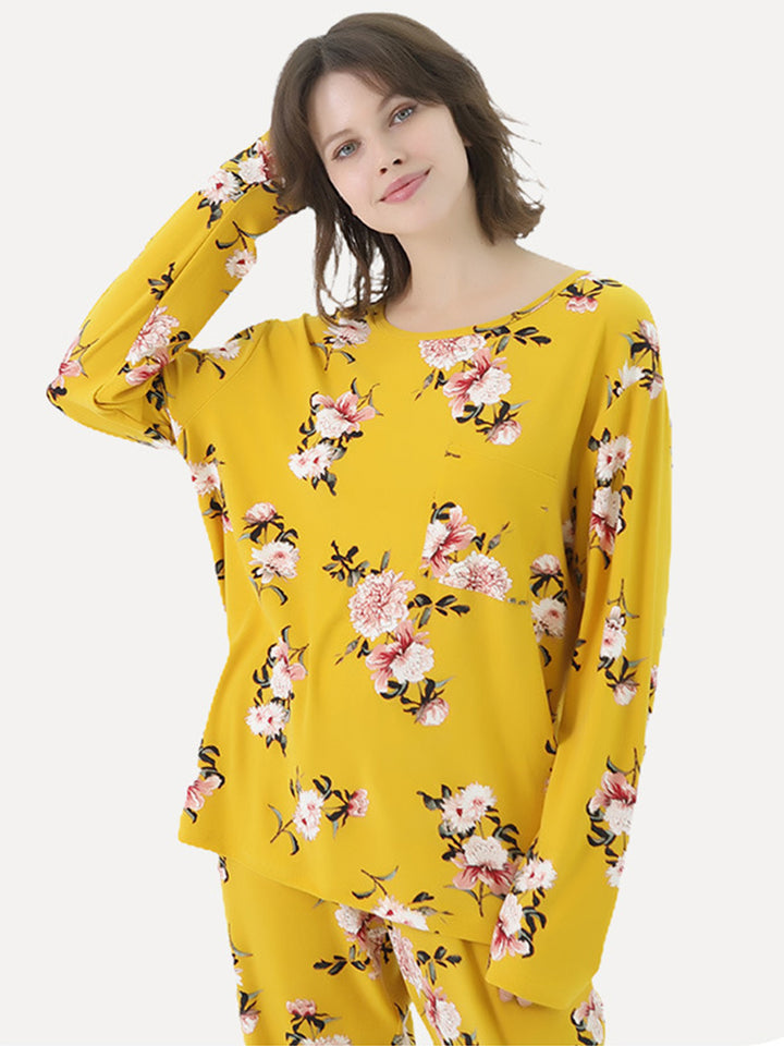 Women Plus Size Long Sleeve Printing Soft Pajamas Set