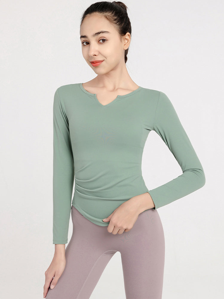 Slim Fit V-neck Long Sleeve Yoga Tops Breathable Athletic Workout Running Shirt