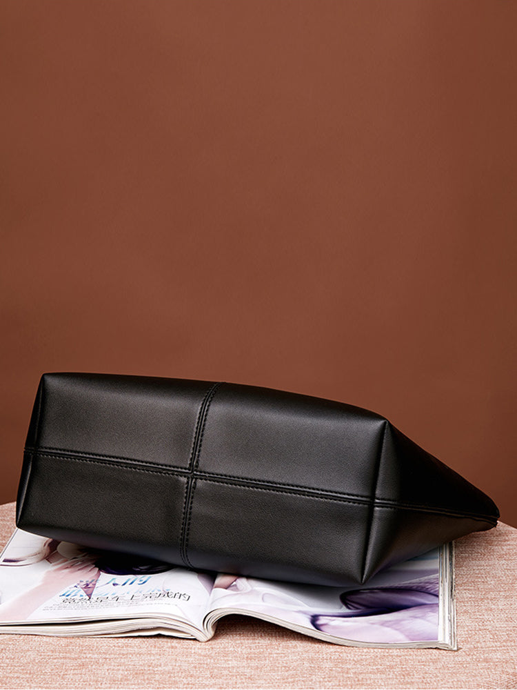 Women's Tote Shoulder PU Leather Big Capacity Solid Handbag