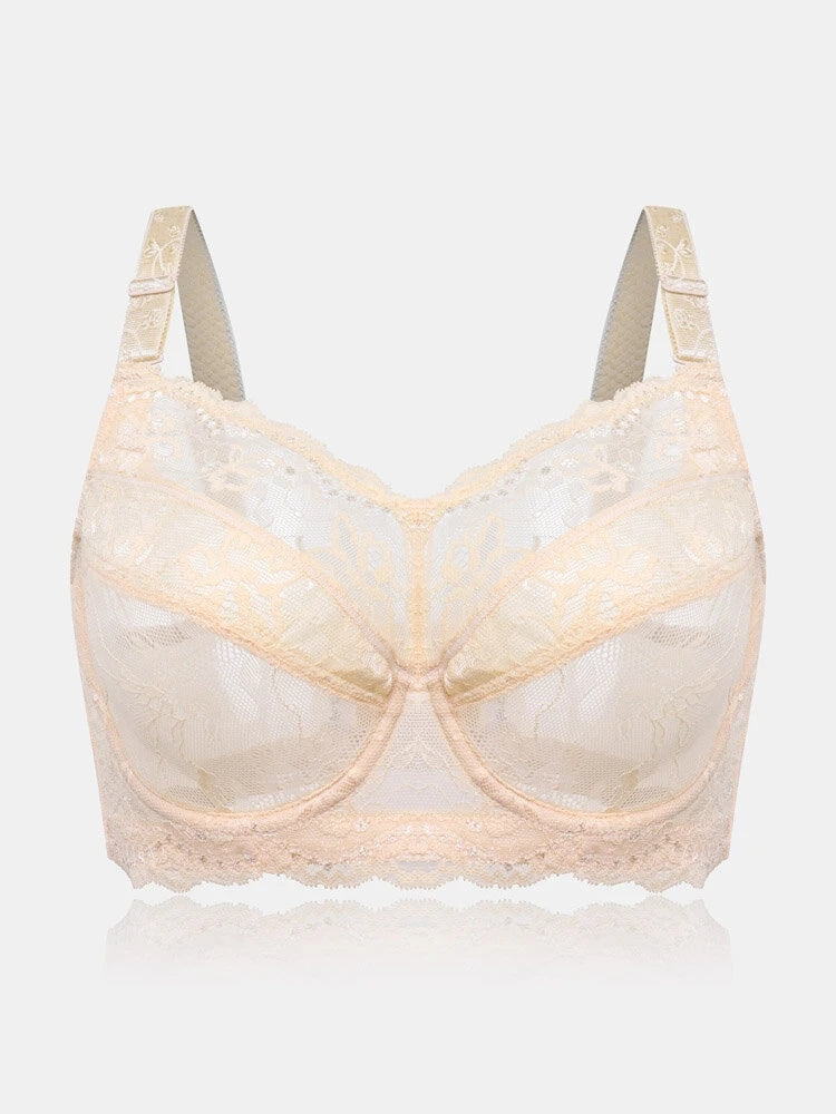 Lace Jacquard Underwire See Through Non Padded Bra