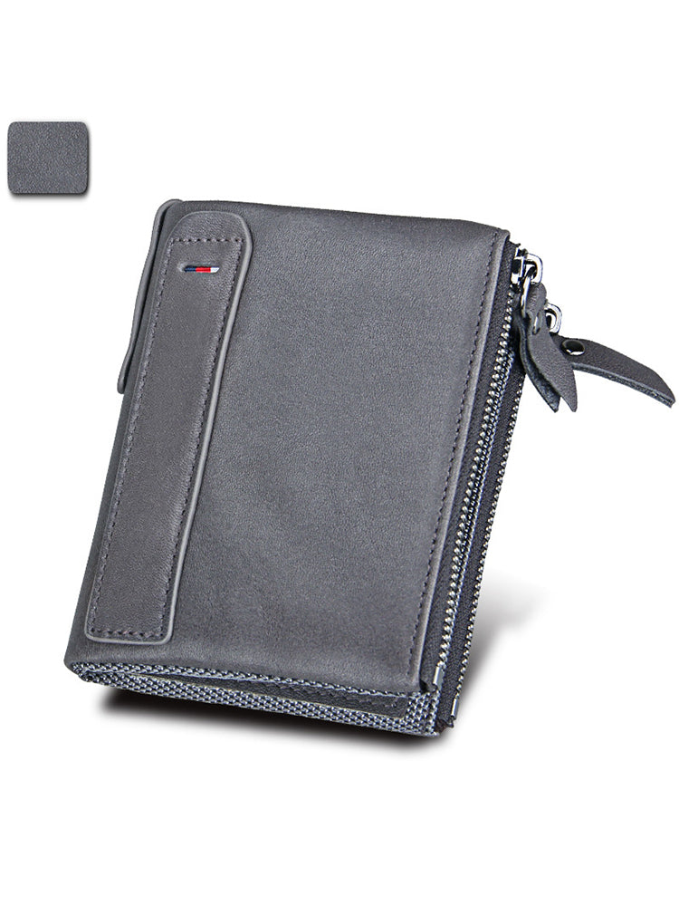 Zipper RFID Card Holders Anti-theft Zip Coin Pocket Bifold Wallets