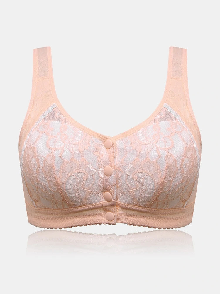 Women's Front Button Closure Soft Wireless Bra