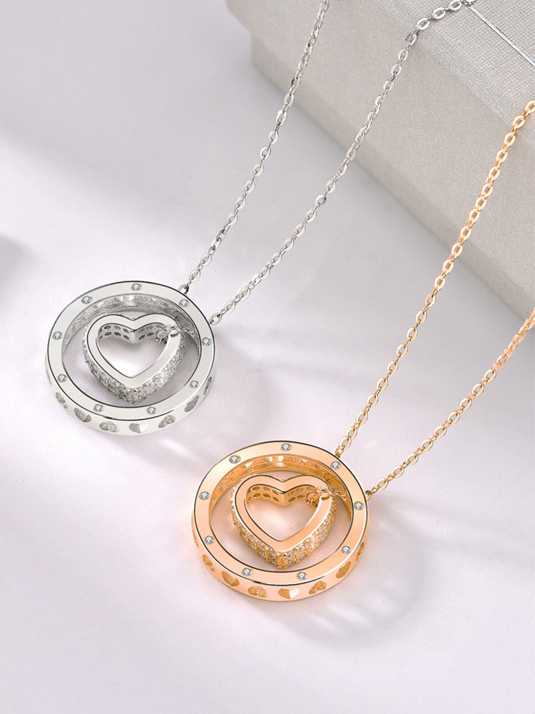 Dangling Heart Circle Pendant Necklace