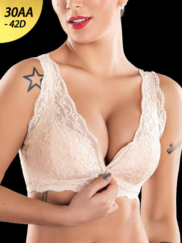 Front Zipper Wireless Lace Bra