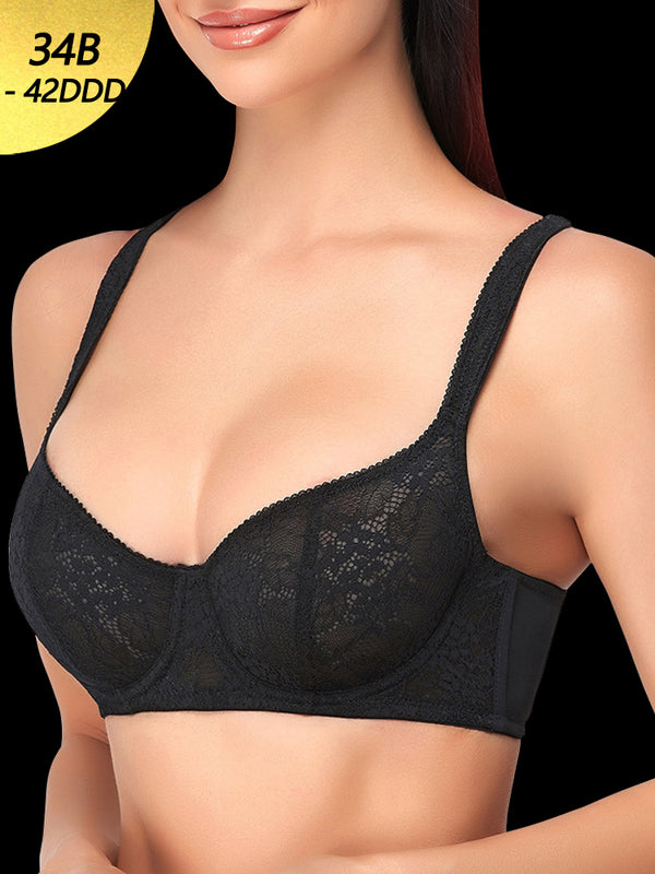 Women's Lace Unlined Push Up Underwire Bra